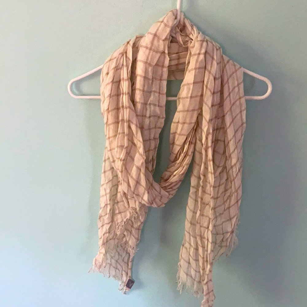Cream and light brown plaid scarf. One size